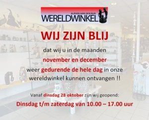 Gewijzigde openingstijden winkel