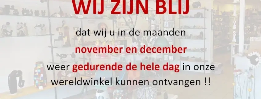 Gewijzigde openingstijden winkel