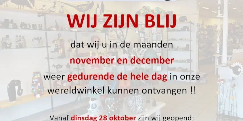 Gewijzigde openingstijden winkel